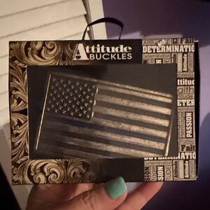 Montana Silversmiths Black and Silver American Flag belt buckle